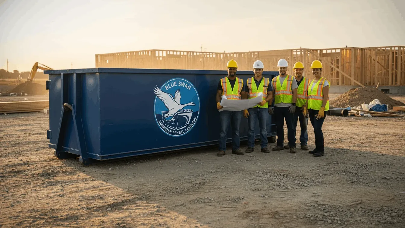 Roll-off dumpster on a residential construction site in Lakeland, FL Roll-off dumpster on a residential construction site in Lakeland, FL
