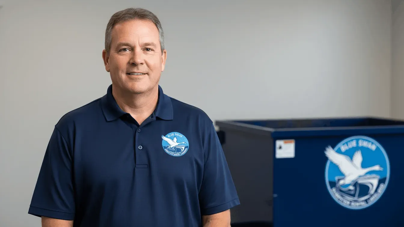Portrait of the leadership at Blue Swan Dumpster Rental Lakeland, running Polk County roll-off routes since 2014 Portrait of the leadership at Blue Swan Dumpster Rental Lakeland, running Polk County roll-off routes since 2014