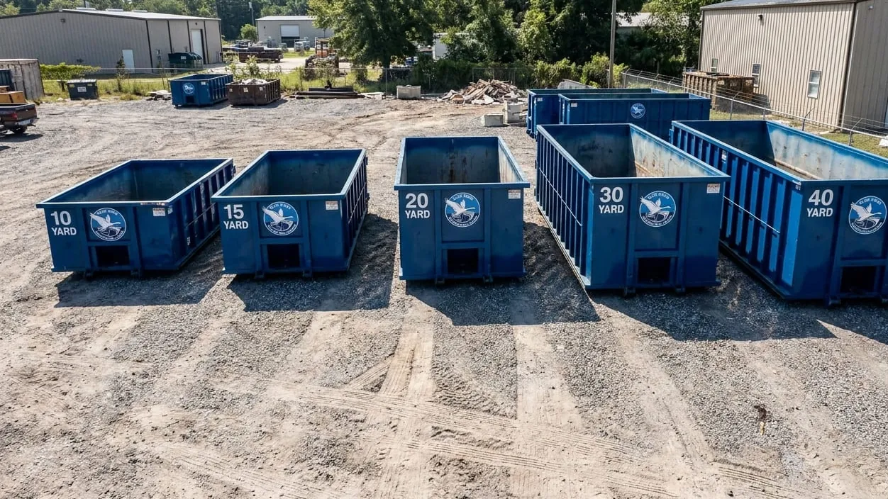 What size dumpster do I need in Lakeland, Florida — roll-off containers compared side by side at the yard